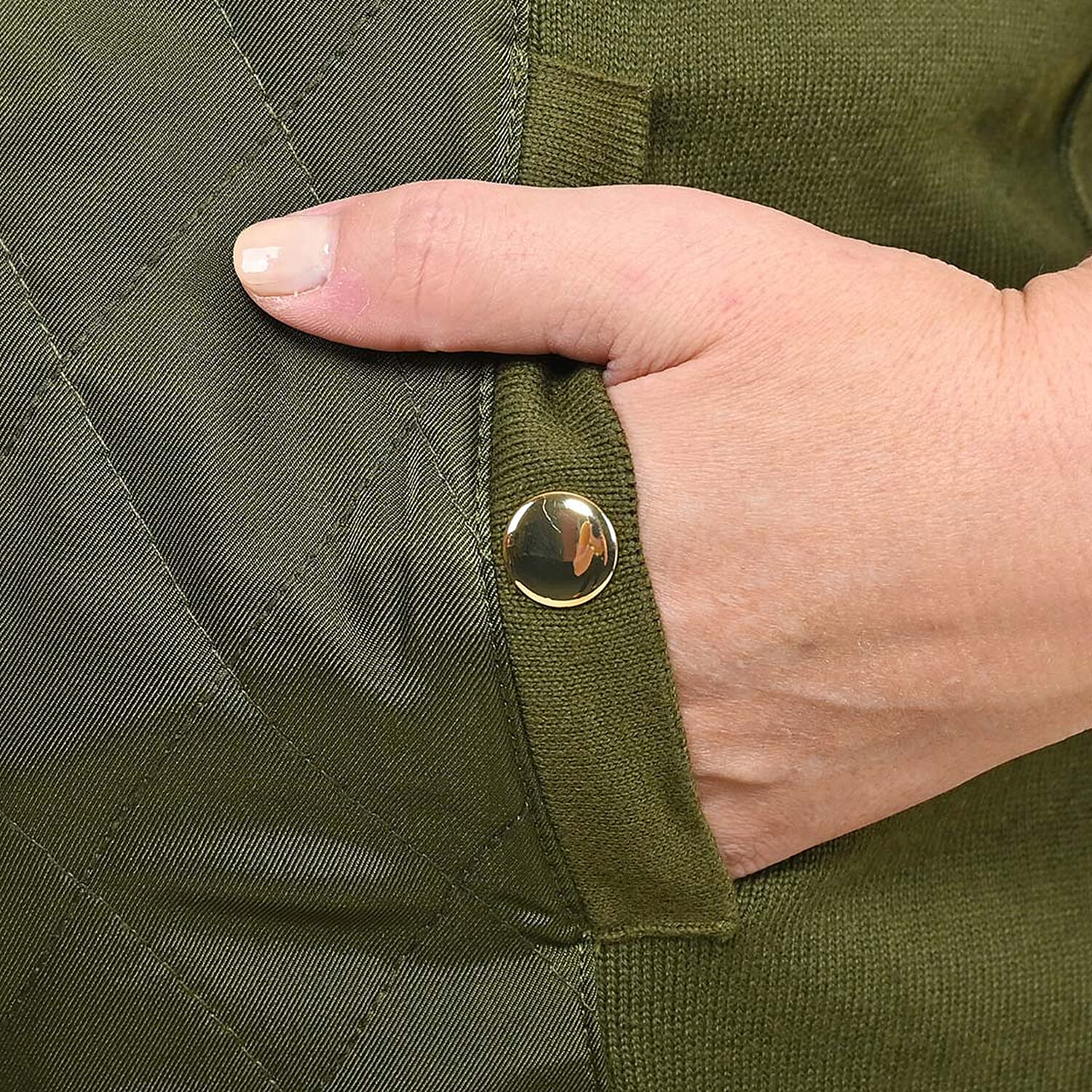 Buy Tamsy Olive Quilted Knit Zip Front Vest - M at ShopLC.