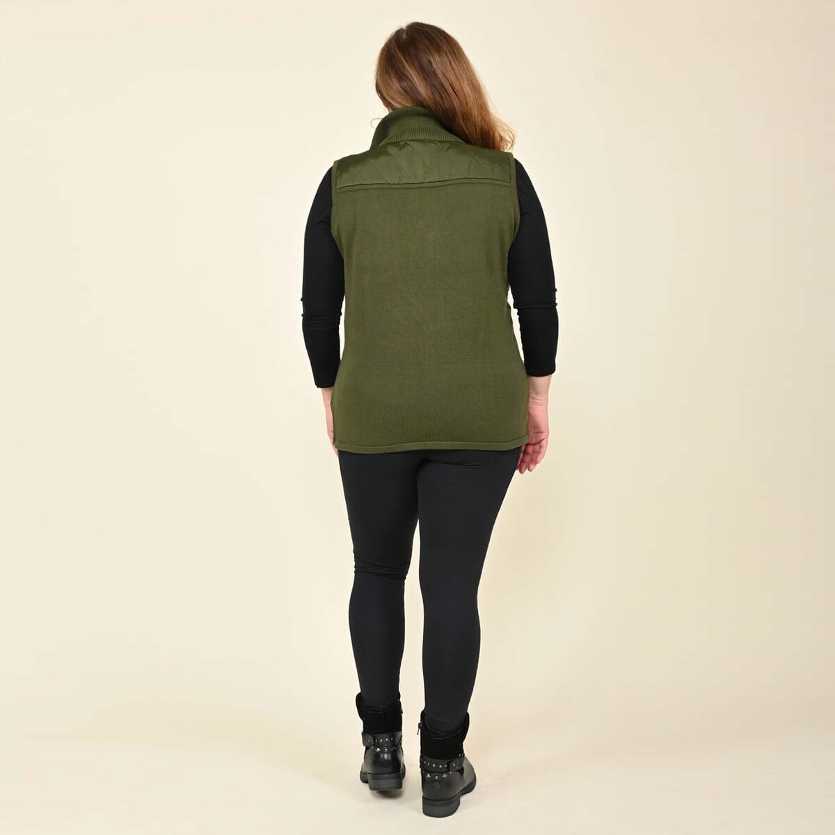Tamsy Olive Quilted Knit Zip Front Vest - XL image number 1