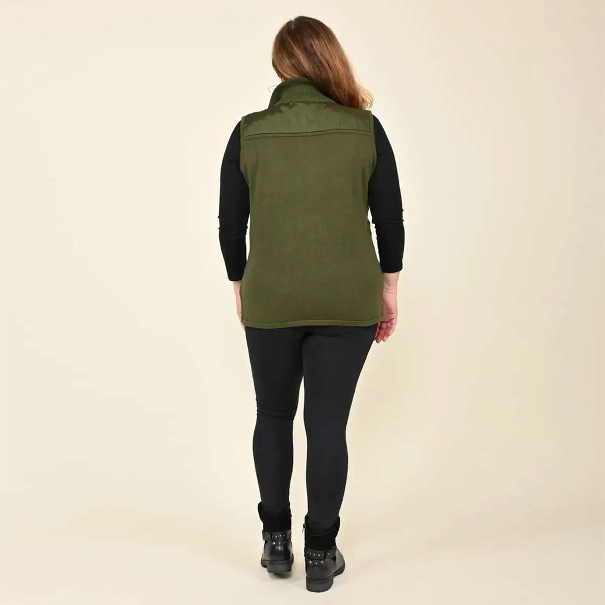 Tamsy Olive Quilted Knit Zip Front Vest - 3X image number 1