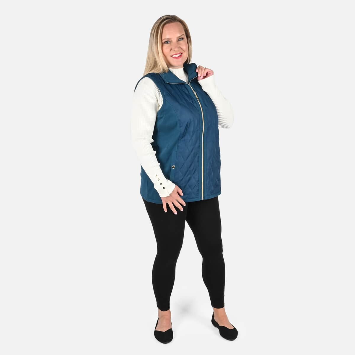 Tamsy Teal Quilted Knit Zip Front Vest - Large image number 0