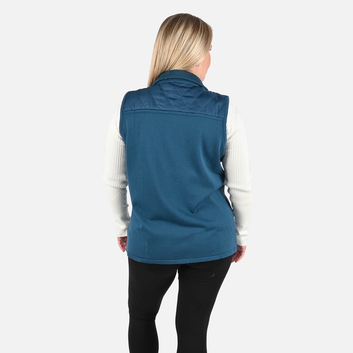 Tamsy Teal Quilted Knit Zip Front Vest - Large image number 1