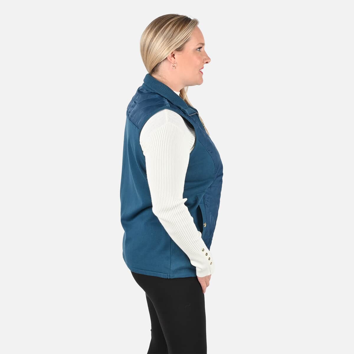 Tamsy Teal Quilted Knit Zip Front Vest - Large image number 2