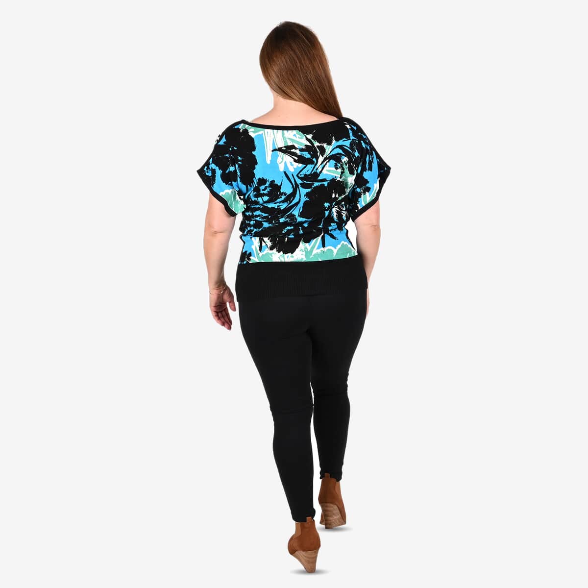Tamsy Turquoise Leopard Knit Dolman Sleeve Sweater - S image number 1