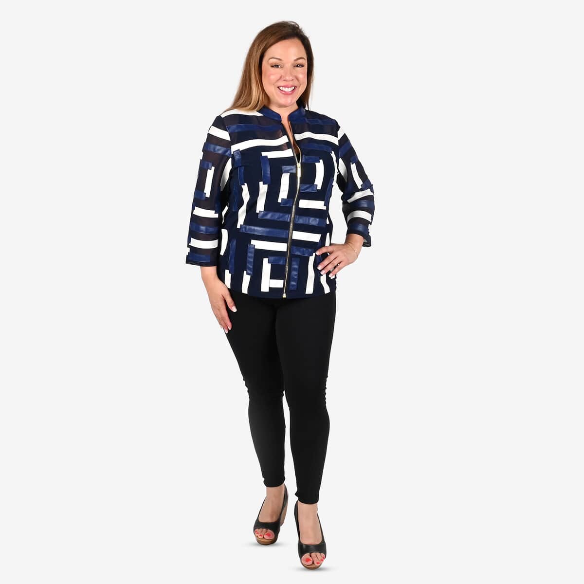 TAMSY Navy and White Patchwork Jacket - XS image number 0