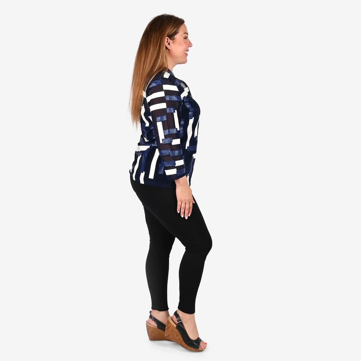 Tamsy Navy and White Patchwork Jacket - XS image number 2