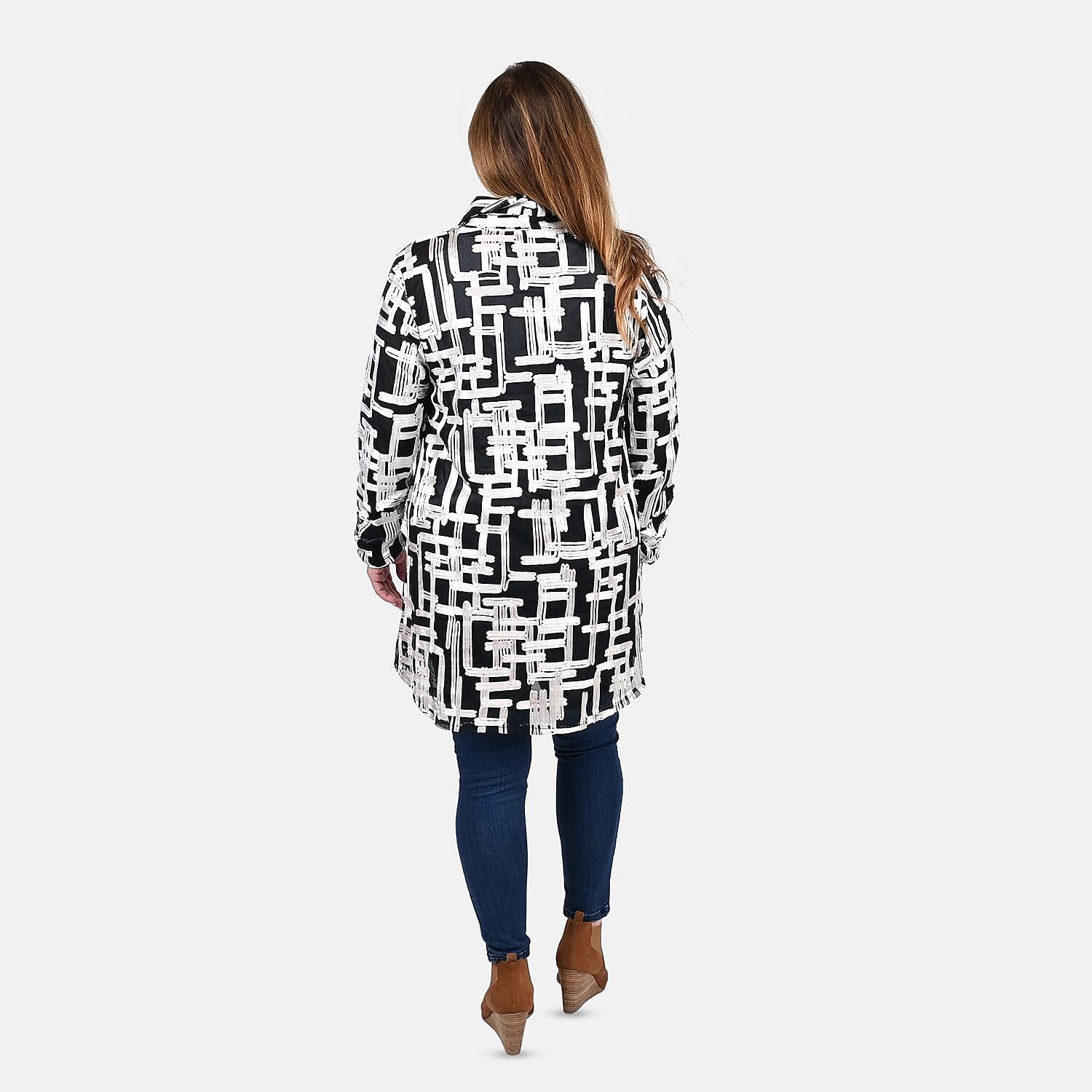 Tamsy Black and White Sutache Oversized Mesh Shirt - S