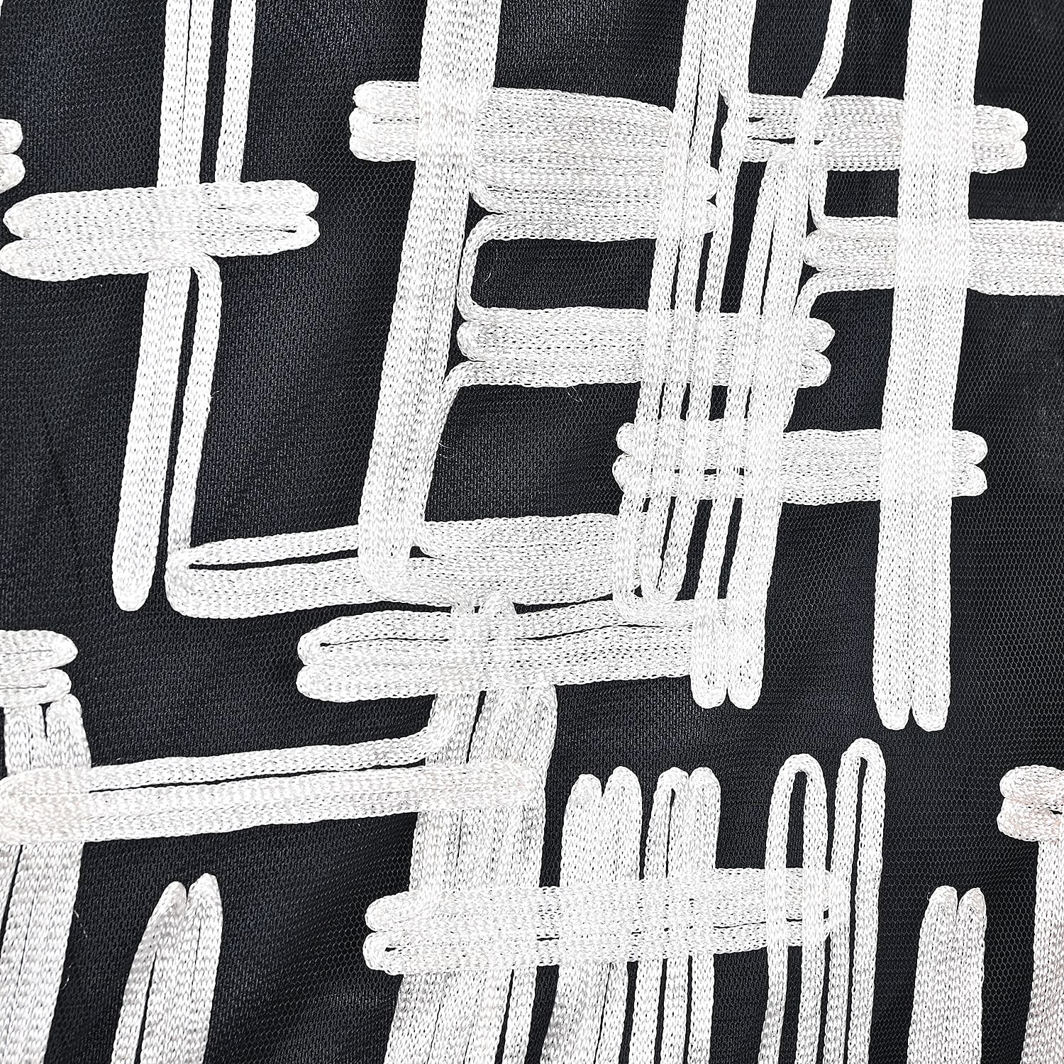 Tamsy Black and White Sutache Oversized Mesh Shirt - S