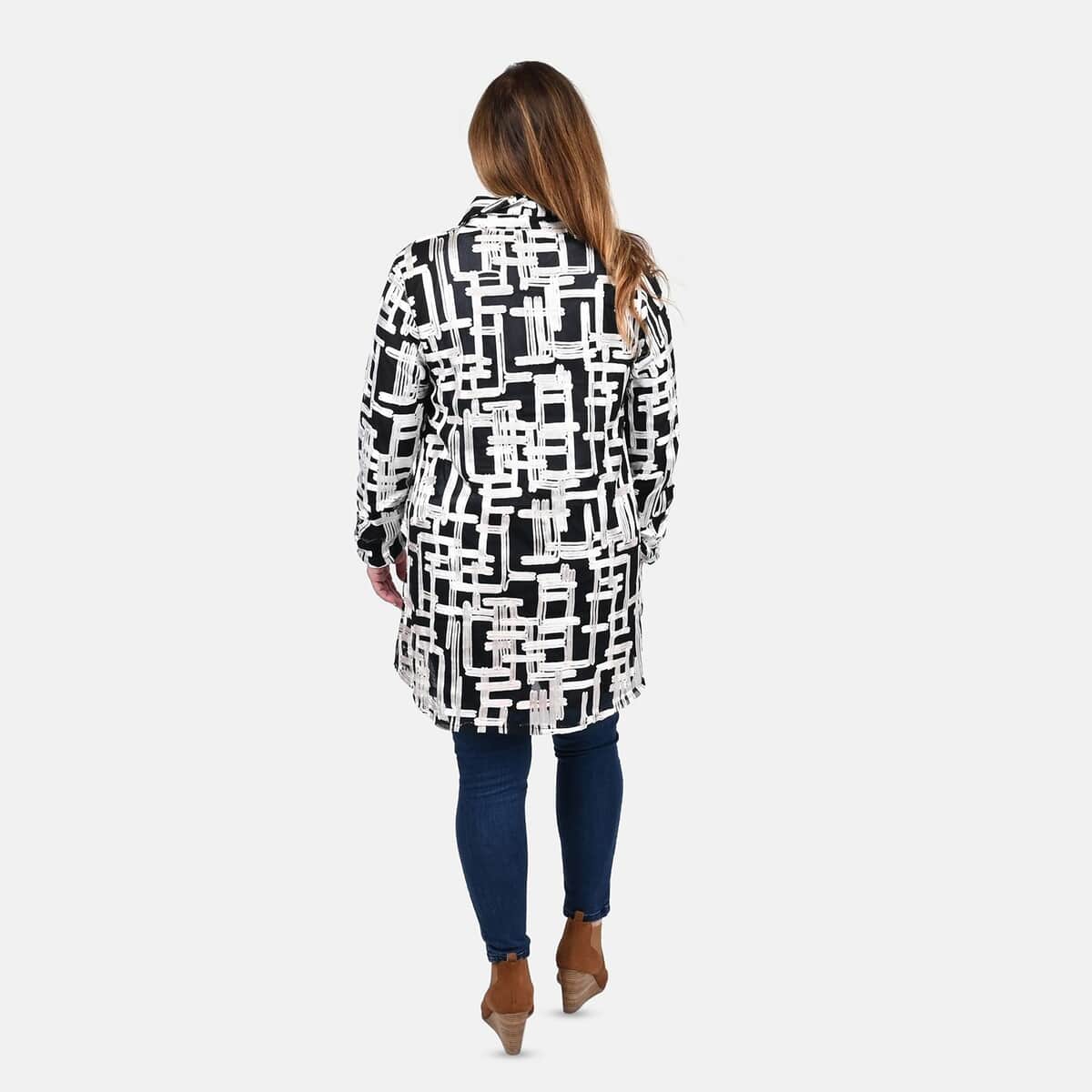 Tamsy Black and White Sutache Oversized Mesh Shirt - M image number 1