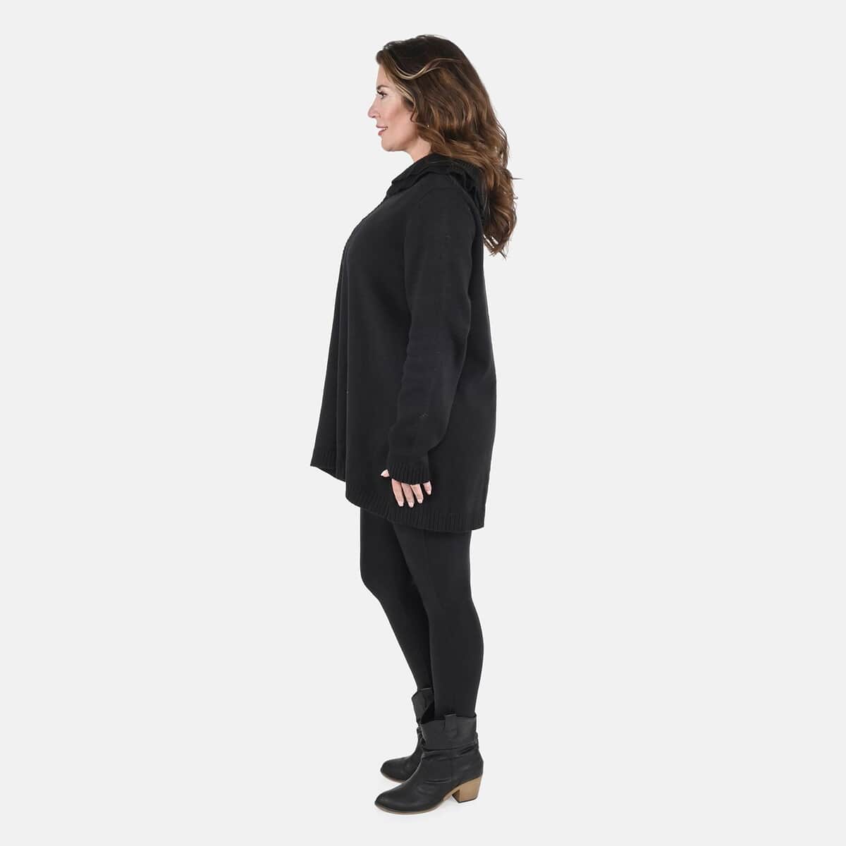 Tamsy Black Heavy Knit Cardigan with Frill Neck - XS image number 2