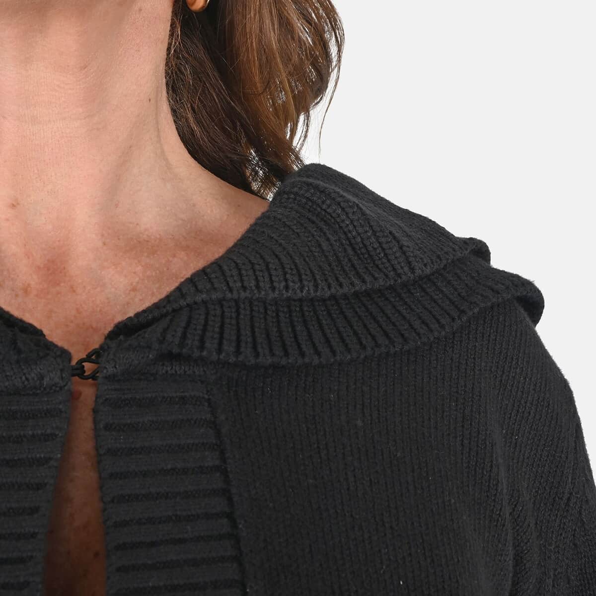 Tamsy Black Heavy Knit Cardigan with Frill Neck - XS image number 4