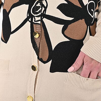 Tamsy Brown and Cream Floral Cardigan - S