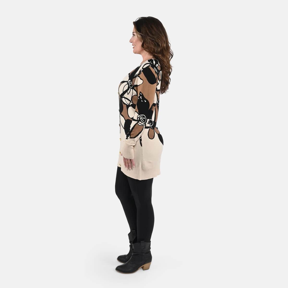 Tamsy Brown and Cream Floral Cardigan - M image number 2