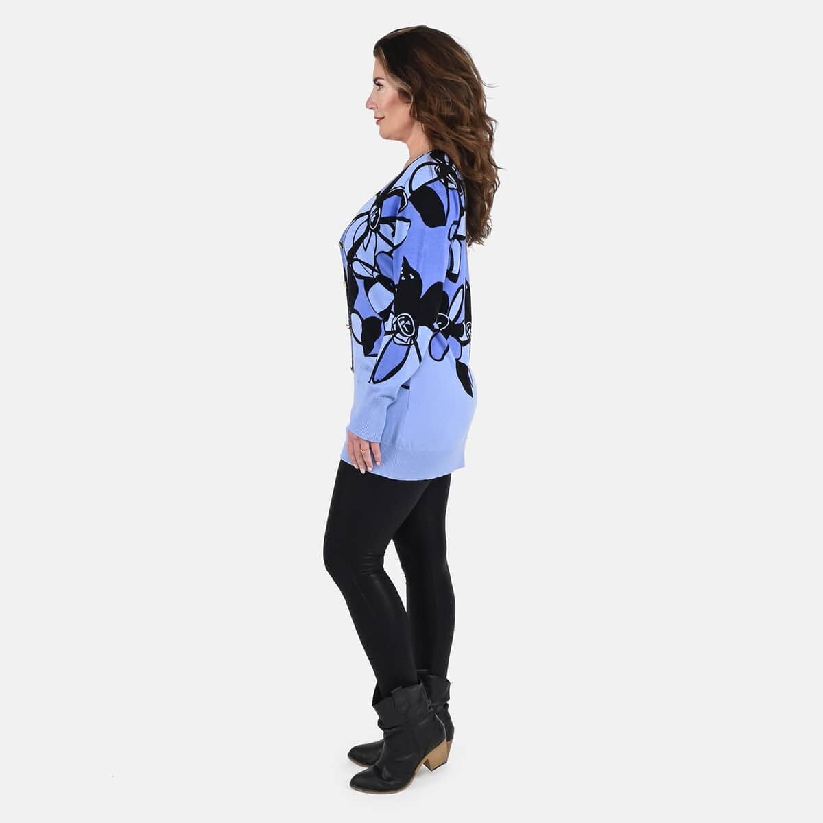 Tamsy Navy and Blue Floral Cardigan - M image number 2