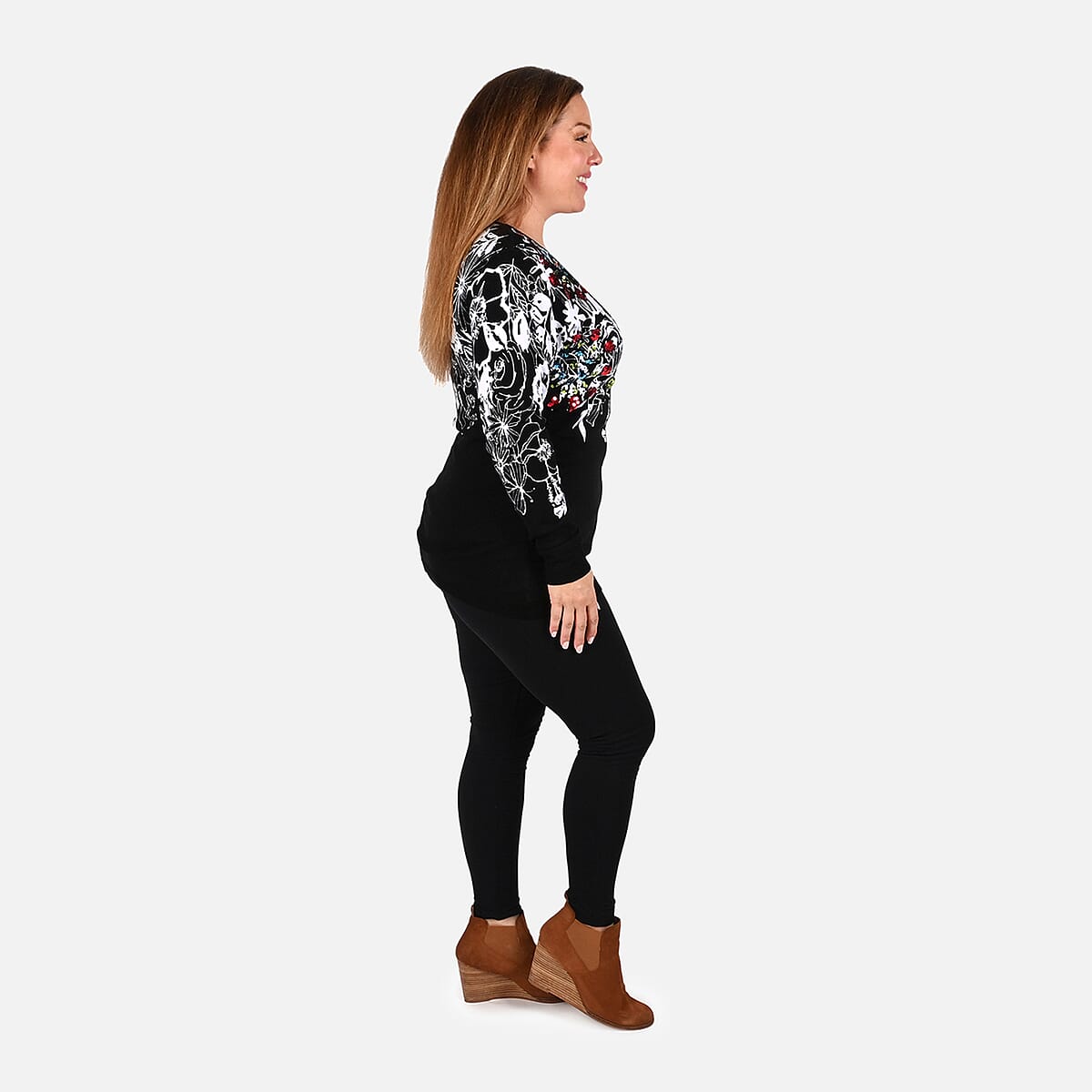 TAMSY Multi Color Floral Cardigan with Crystal Buttons - 2X image number 2