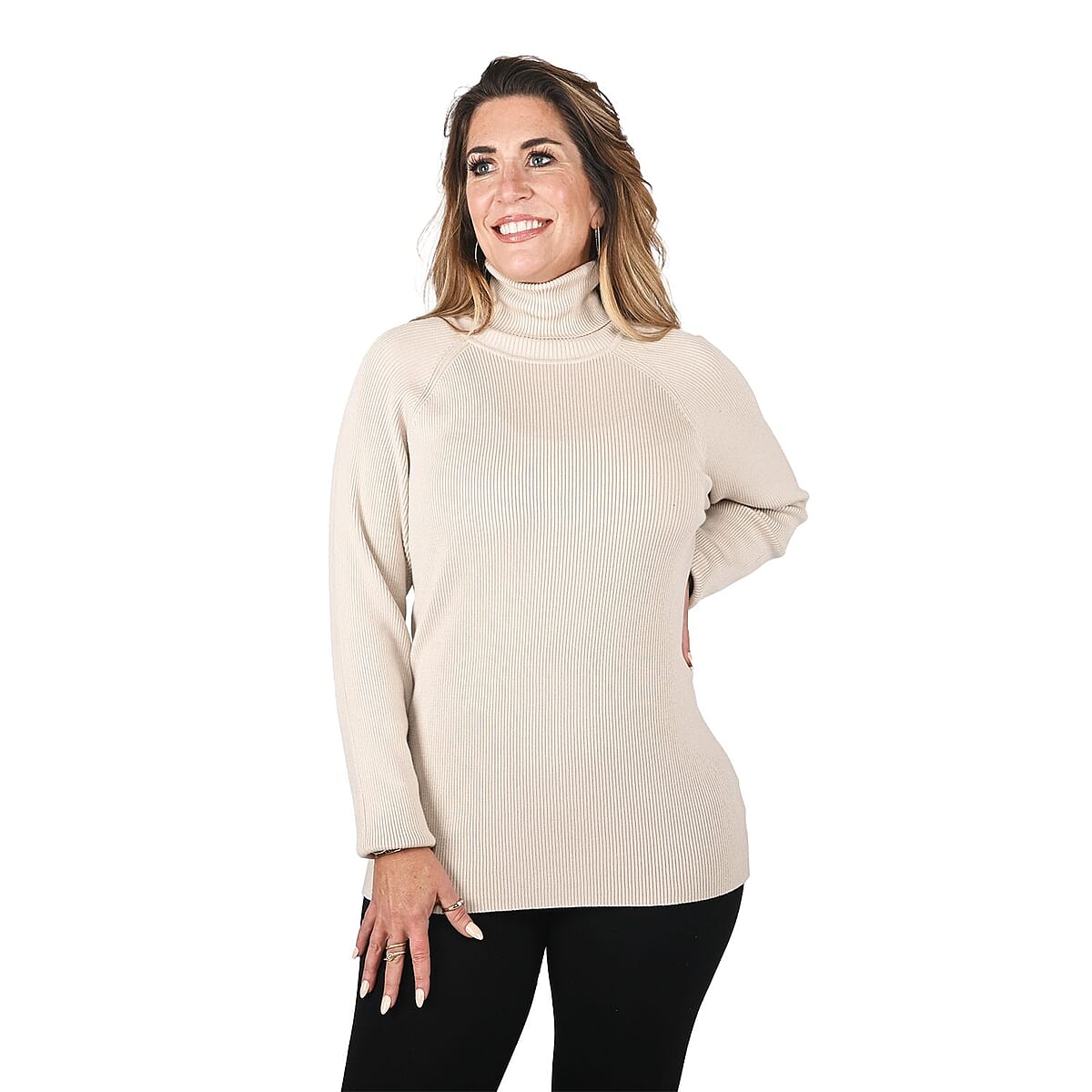 Tamsy Beige Knit Turtleneck - L image number 3
