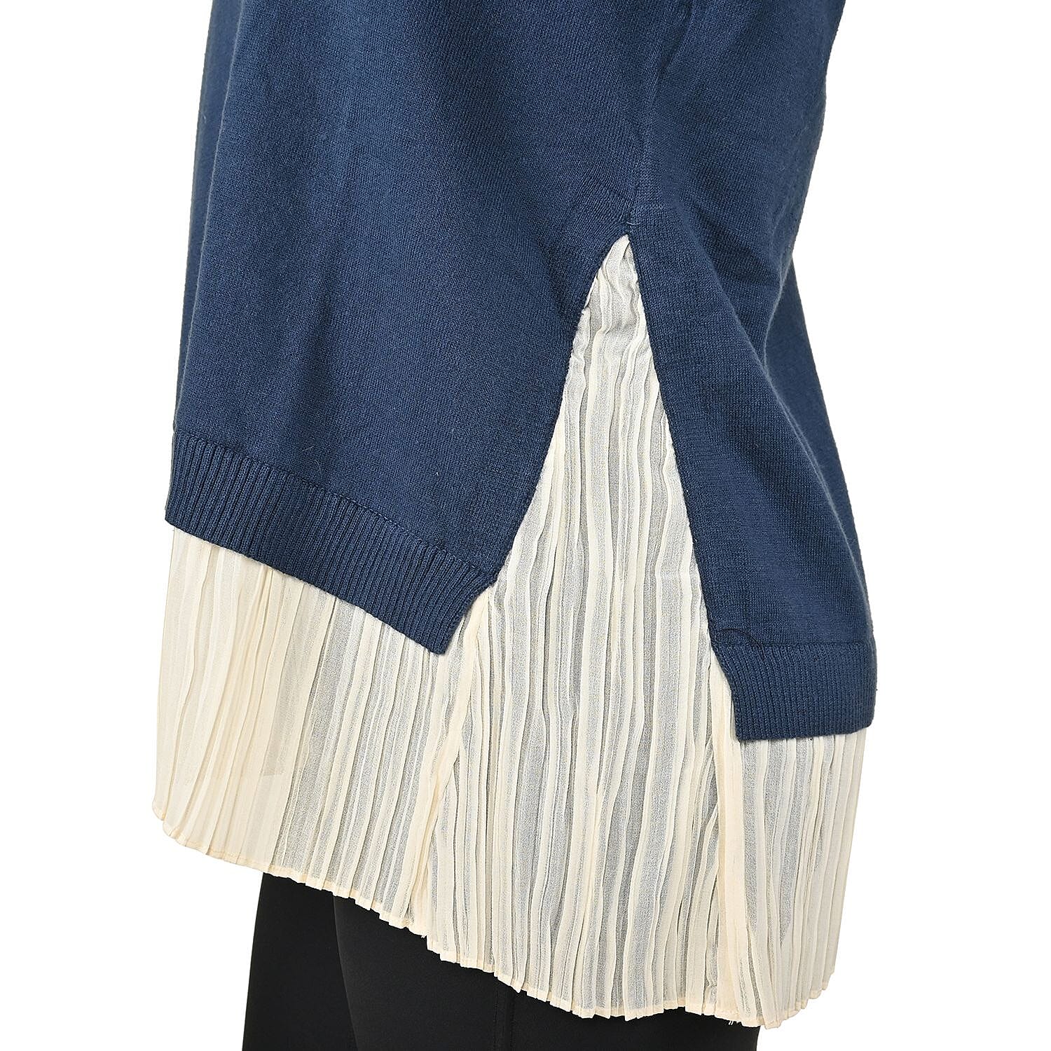 Tamsy Navy Knit and Chiffon Layered Sweater - XXS