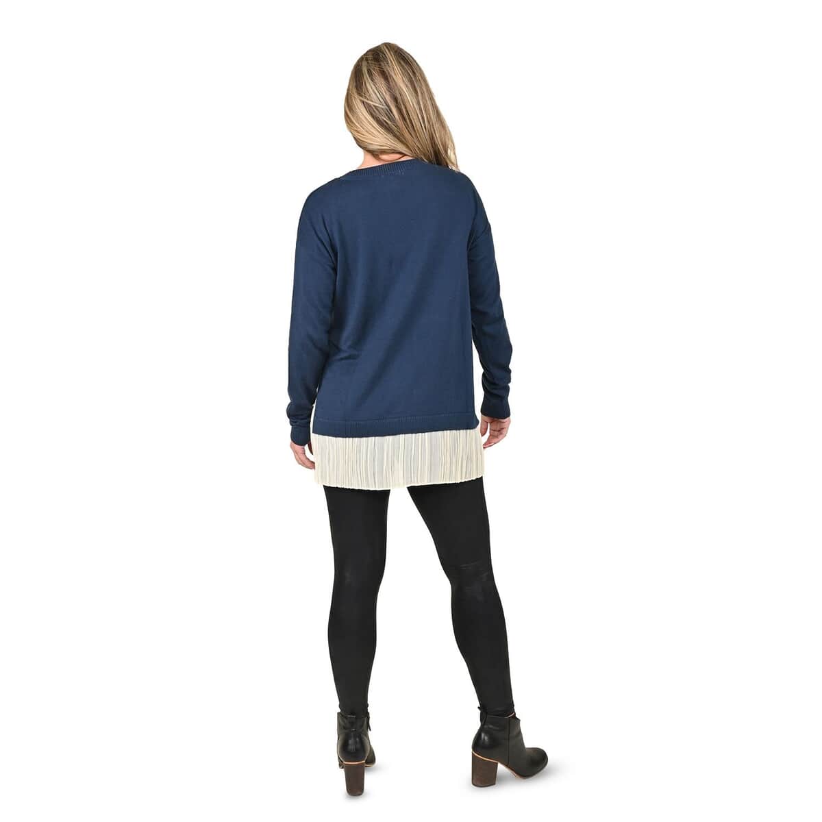 Tamsy Navy Knit and Chiffon Layered Sweater - XL image number 1