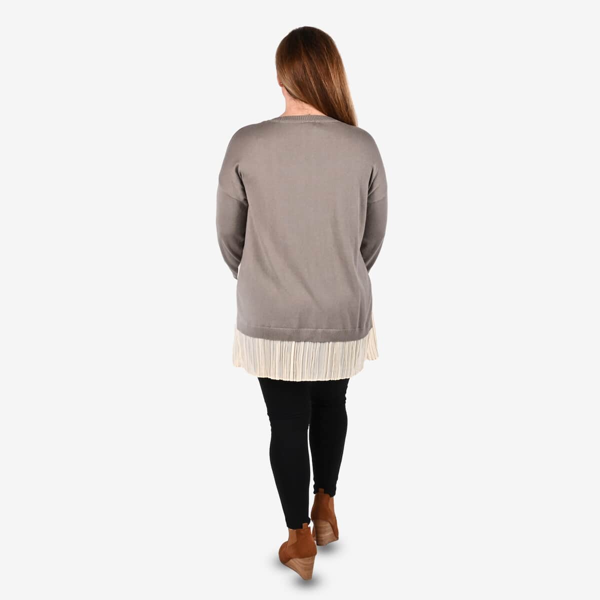 Tamsy Gray Knit and Chiffon Layered Sweater - XXS image number 1