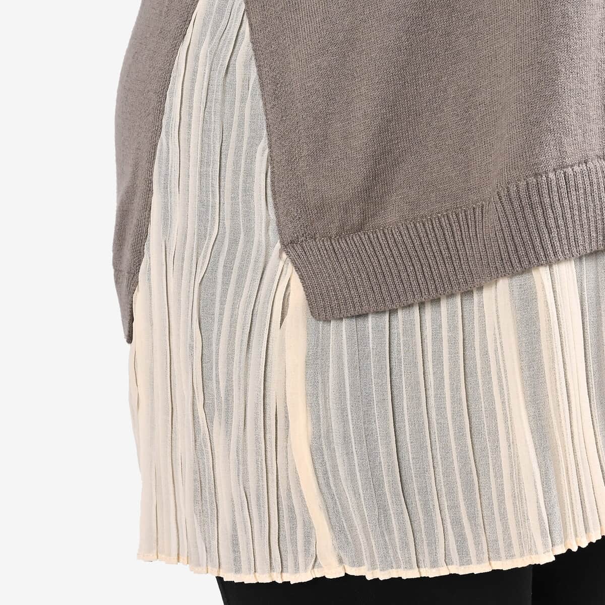 Tamsy Gray Knit and Chiffon Layered Sweater - XXS image number 3