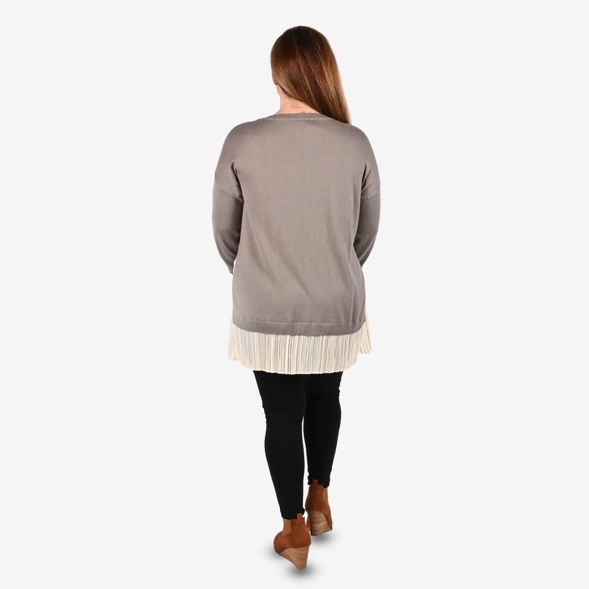 Tamsy Gray Knit and Chiffon Layered Sweater - S image number 1