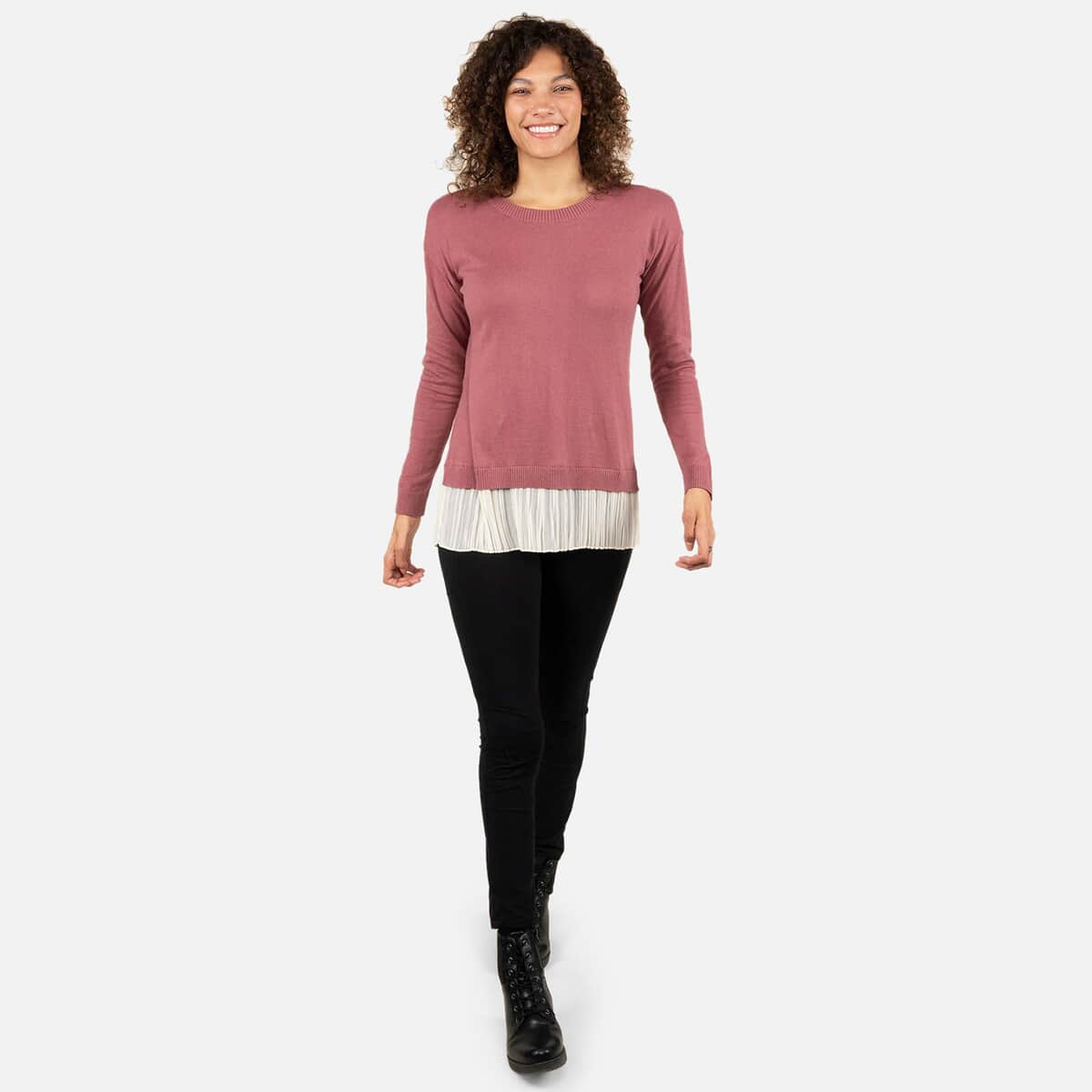 Tamsy Dusty Rose Knit and Chiffon Layered Sweater - XXS image number 0