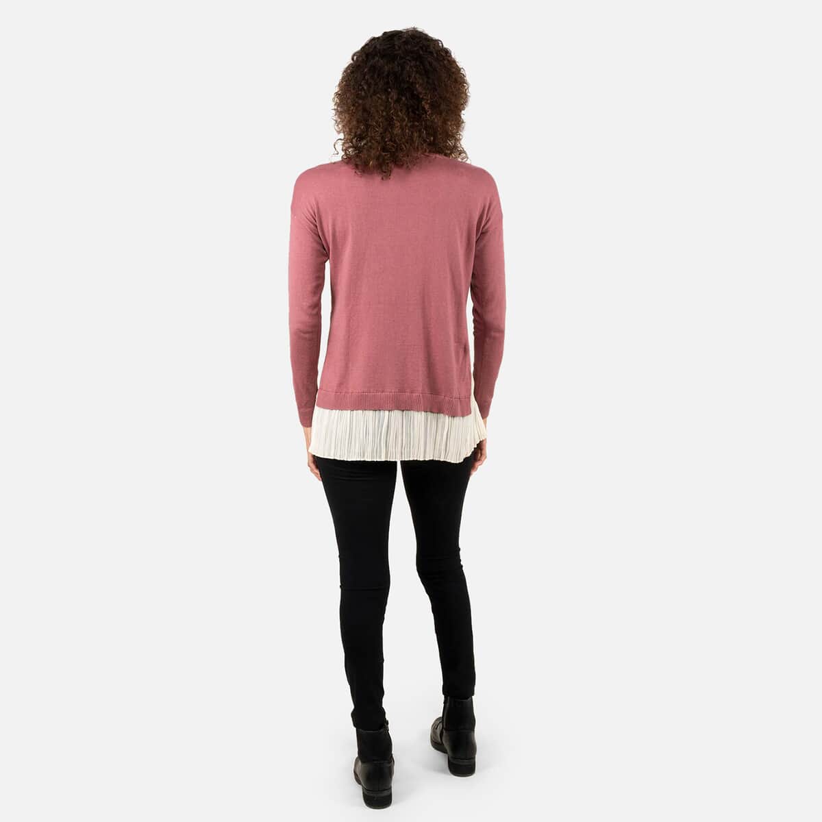 Tamsy Dusty Rose Knit and Chiffon Layered Sweater - XXS image number 1