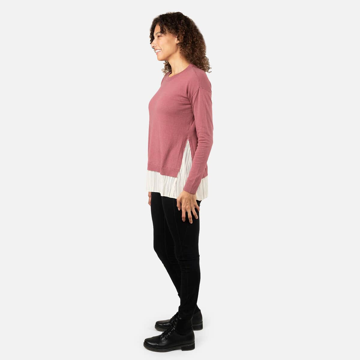 Tamsy Dusty Rose Knit and Chiffon Layered Sweater - XXS image number 2