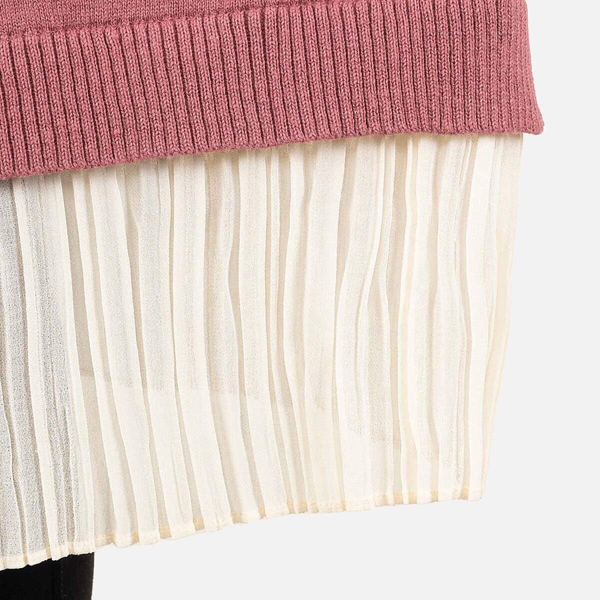 Tamsy Dusty Rose Knit and Chiffon Layered Sweater - XS image number 3