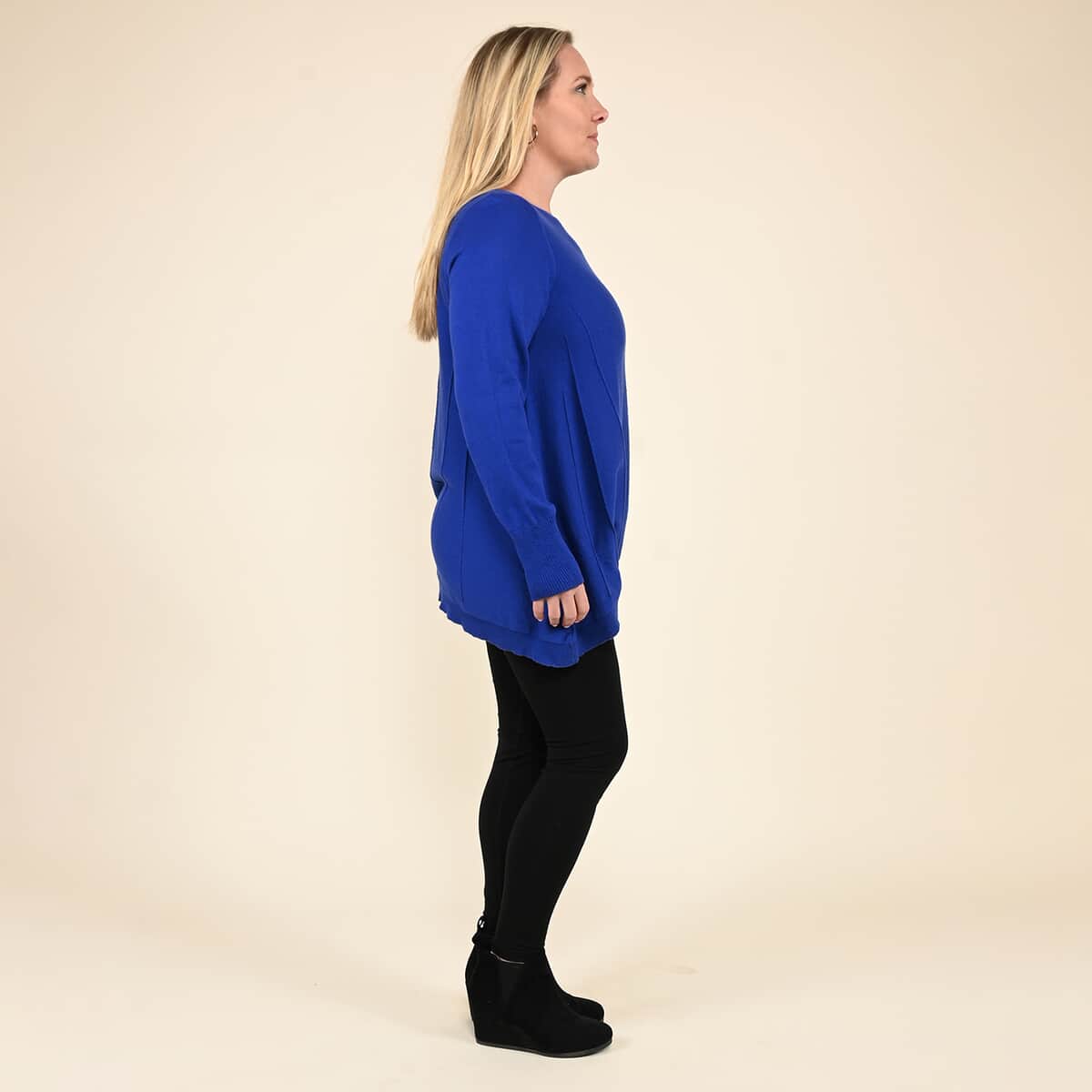 TAMSY Blue Button Down Cardigan with Lace Trim - M image number 2