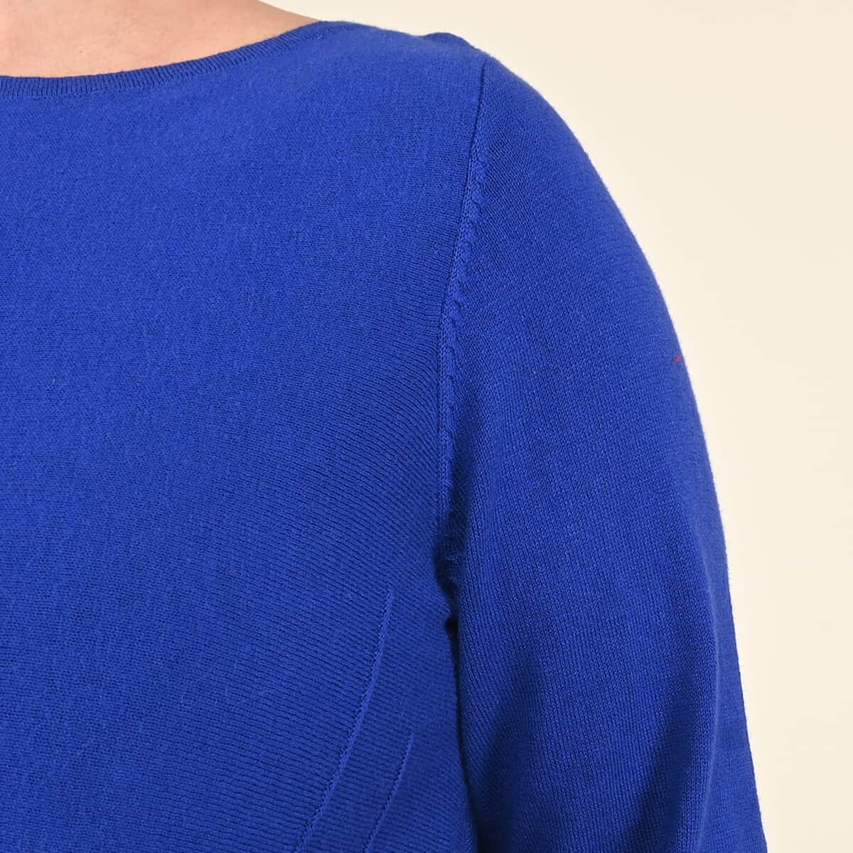 Tamsy Blue Long Sleeves with Ribbed Cuffs, Crew Neck Tunic Sweater - XL image number 3