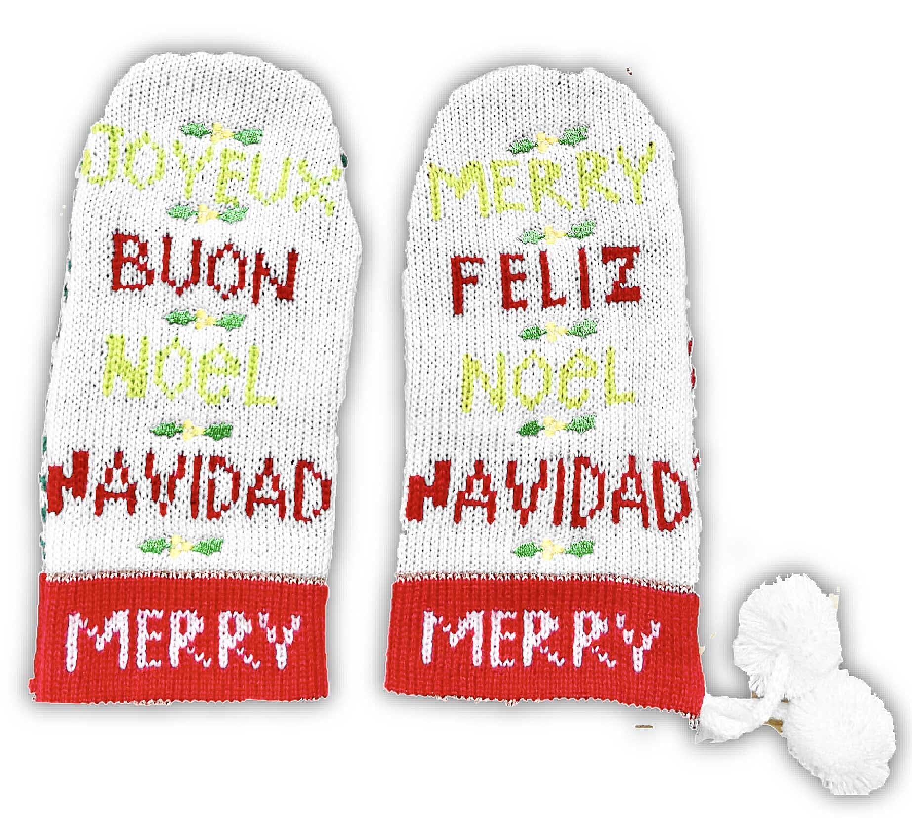 Holiday Collection Merry Christmas Greetings Mittens - One Size Fits Most  (MADE IN THE USA)