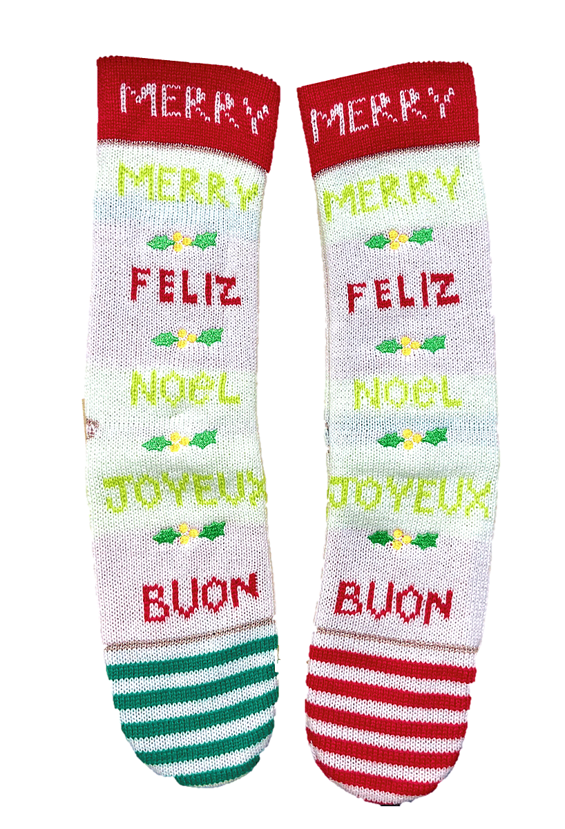 WHOOPI GOLDBERG Holiday Collection "Merry Christmas" Greetings Socks - Small (Fits Women&acirc;&euro;&trade;s Shoe Size 4-6) (MADE IN THE USA) image number 1