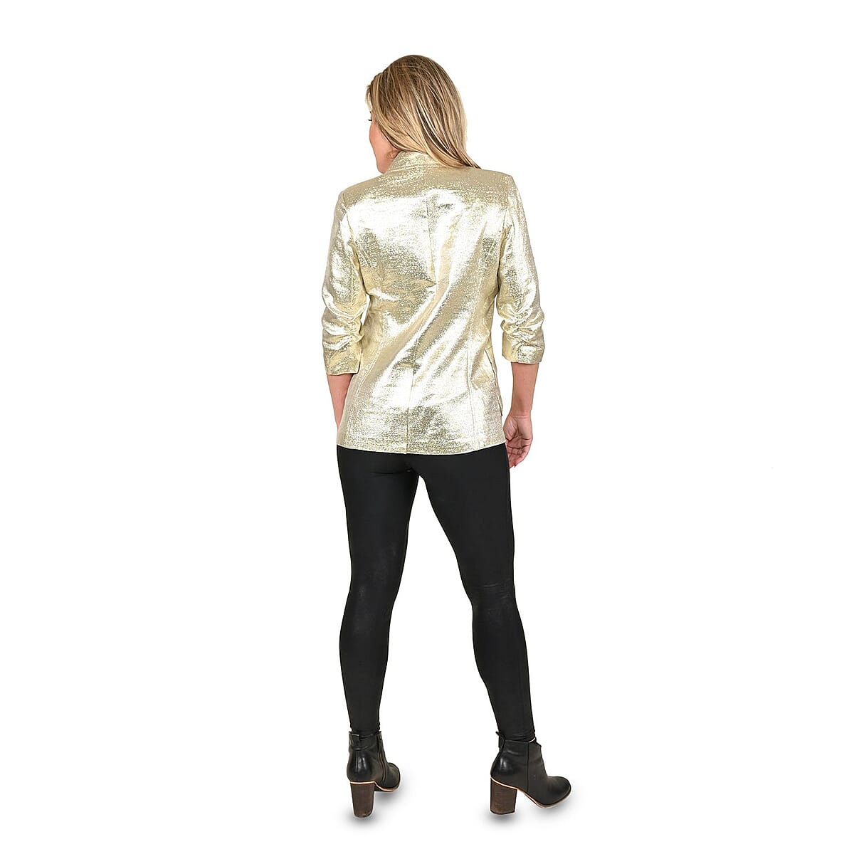 Tamsy Gold Metallic Women's Blazer Jacket with Front Pocket - Petite M image number 1