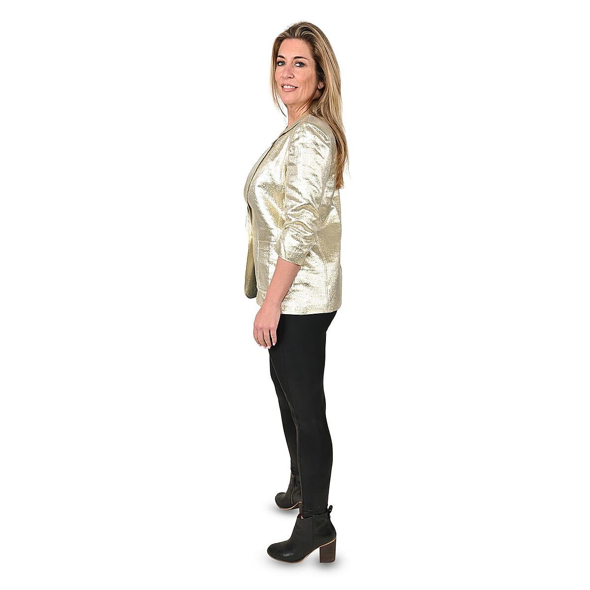 Tamsy Gold Metallic Women's Blazer Jacket with Front Pocket - Petite M image number 2