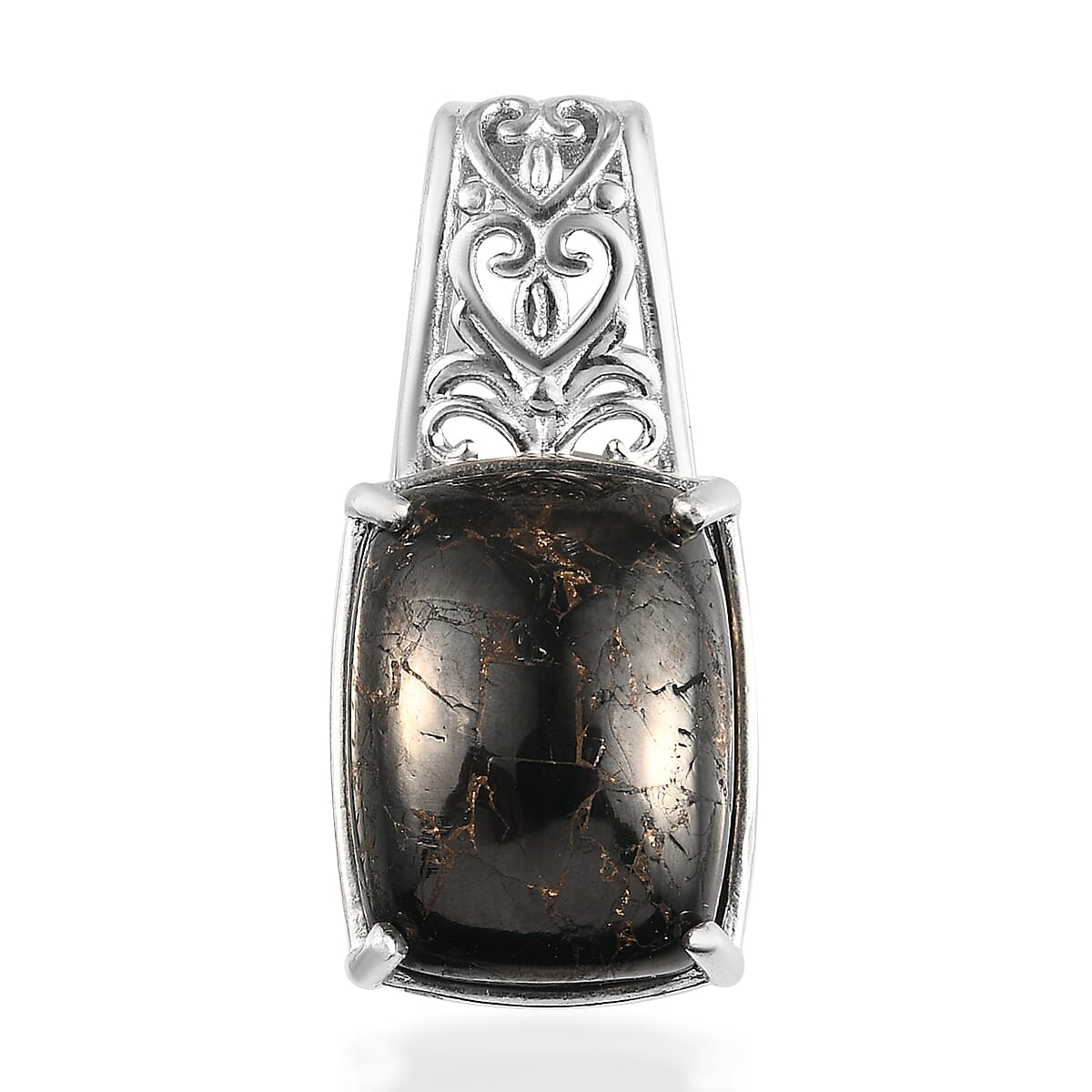 Matrix Silver Shungite Solitaire Pendant in Platinum Over Copper 7.80 ctw image number 0