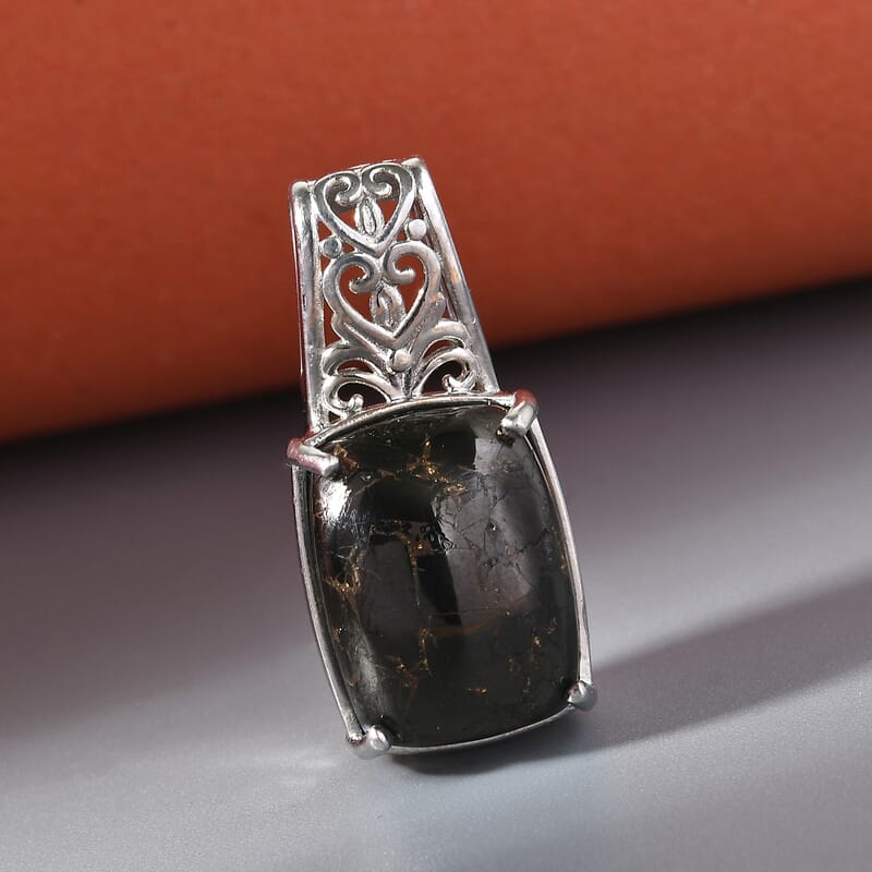 Matrix Silver Shungite Solitaire Pendant in Platinum Over Copper with Magnet 7.65 ctw