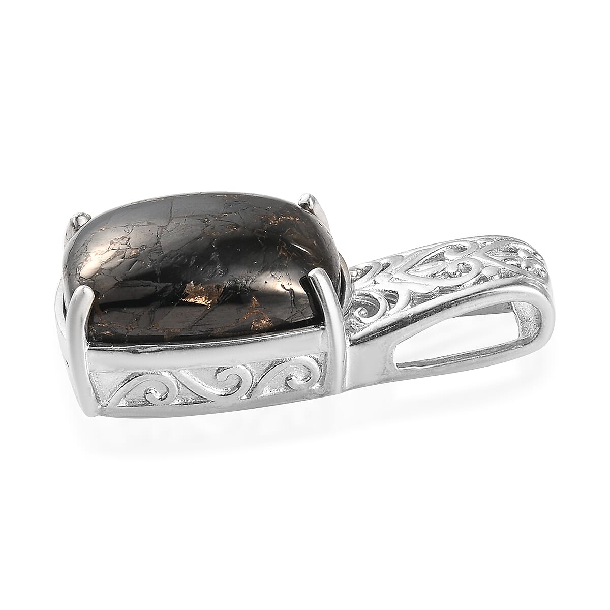 Matrix Silver Shungite Solitaire Pendant in Platinum Over Copper with Magnet 7.65 ctw