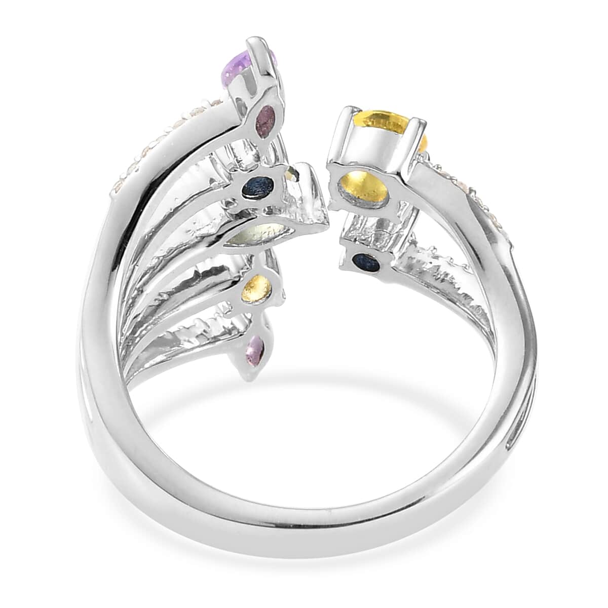 Multi Sapphire and Zircon Ring in Platinum Over Sterling Silver (Size 7.0) 1.70 ctw image number 4