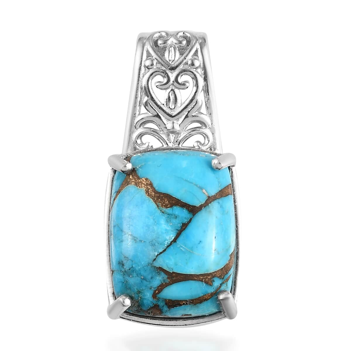 Matrix Chestnut Brine Turquoise Solitaire Pendant in Platinum Over Copper with Magnet 10.50 ctw image number 0