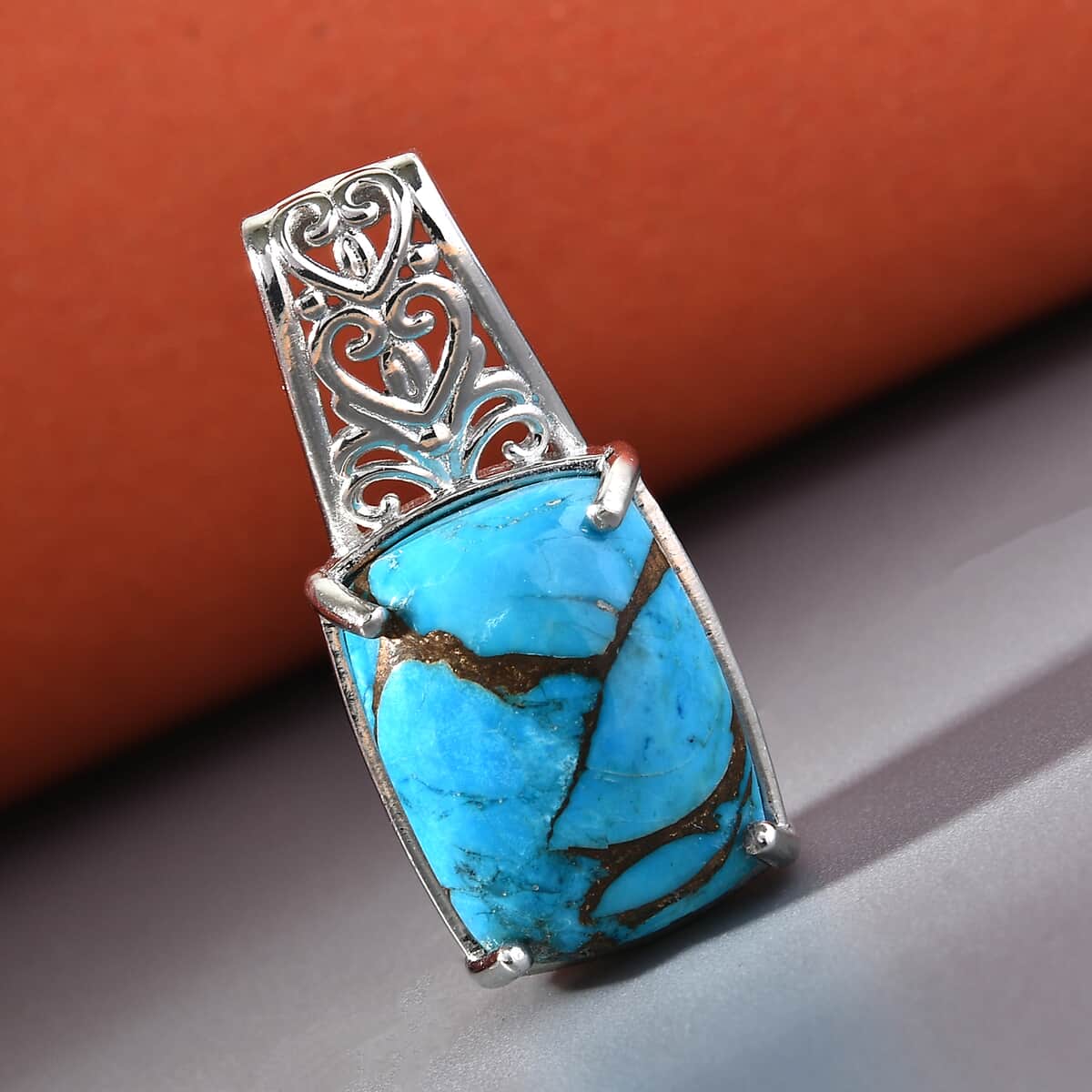 Matrix Chestnut Brine Turquoise Solitaire Pendant in Platinum Over Copper with Magnet 10.50 ctw image number 1