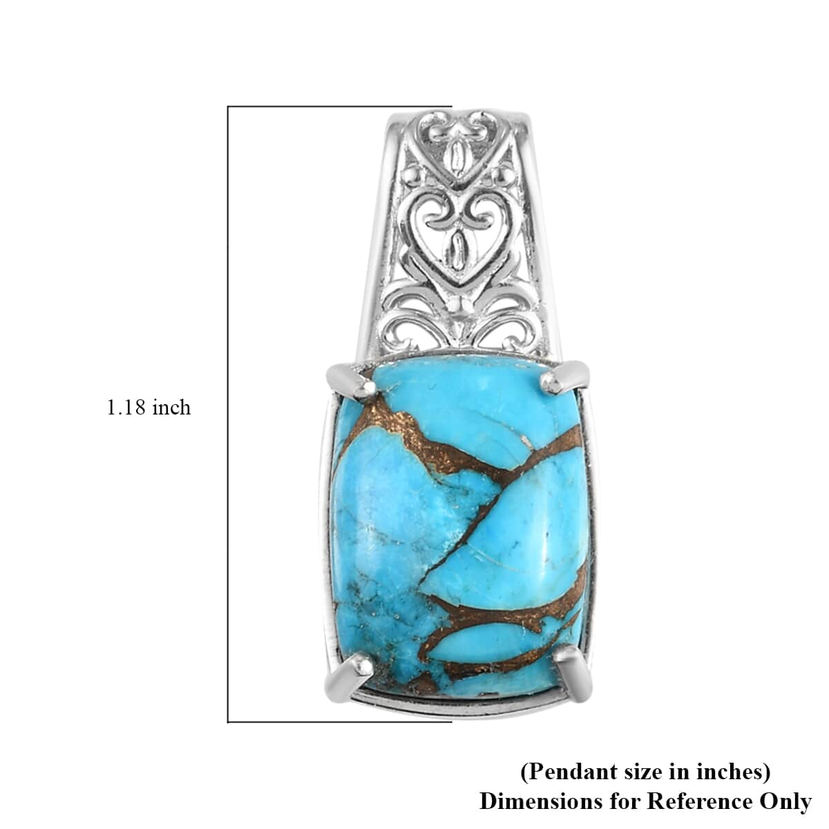 Matrix Chestnut Brine Turquoise Solitaire Pendant in Platinum Over Copper with Magnet 10.50 ctw image number 4