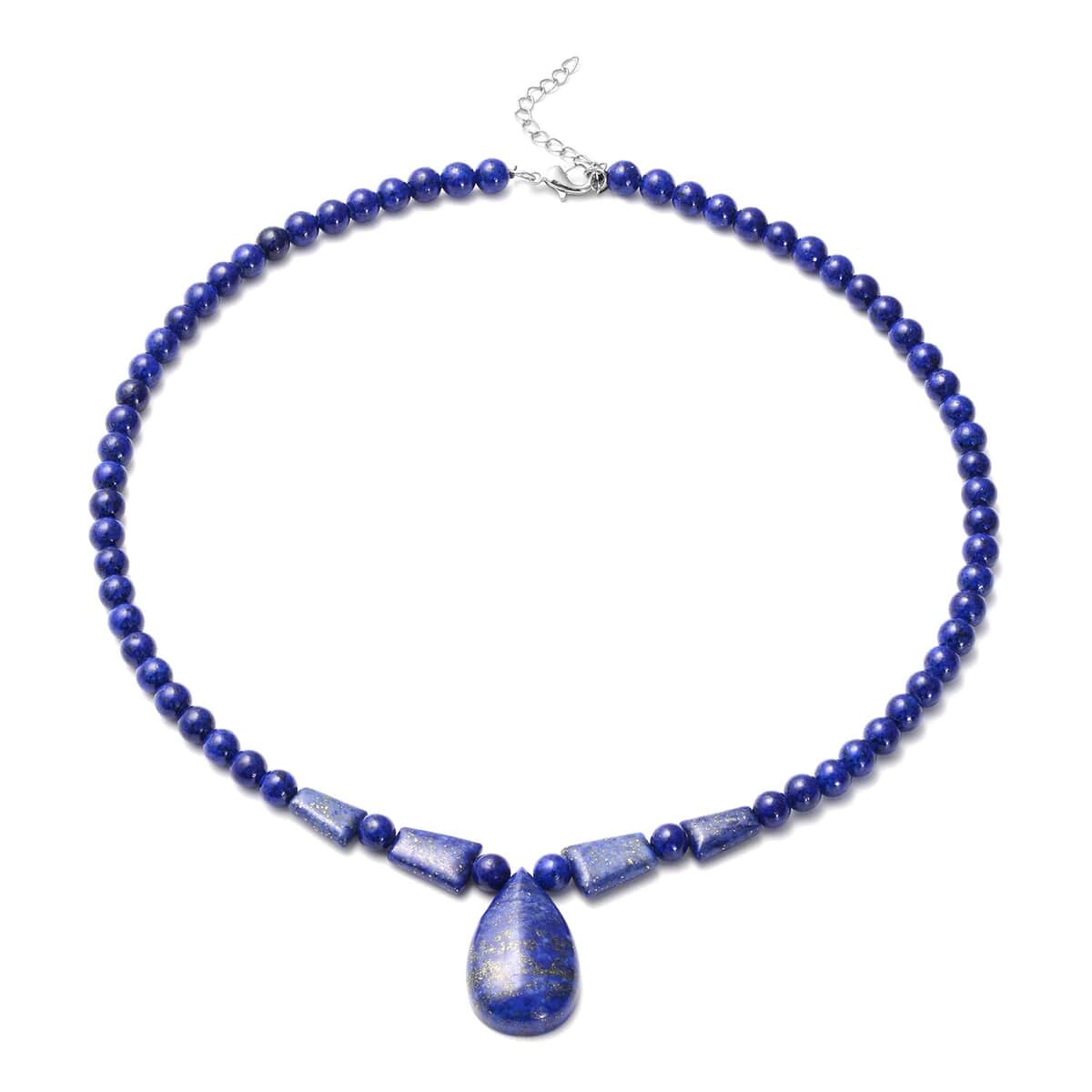 Lapis Lazuli Beaded Tribal Necklace 18-20 Inches in Silvertone 148.00 ctw image number 0