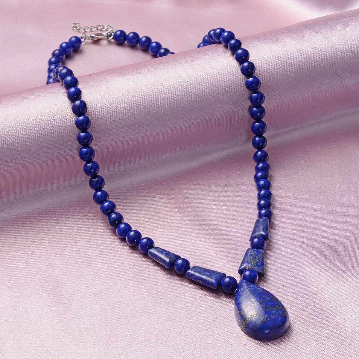 Lapis Lazuli Beaded Tribal Necklace 18-20 Inches in Silvertone 148.00 ctw image number 1