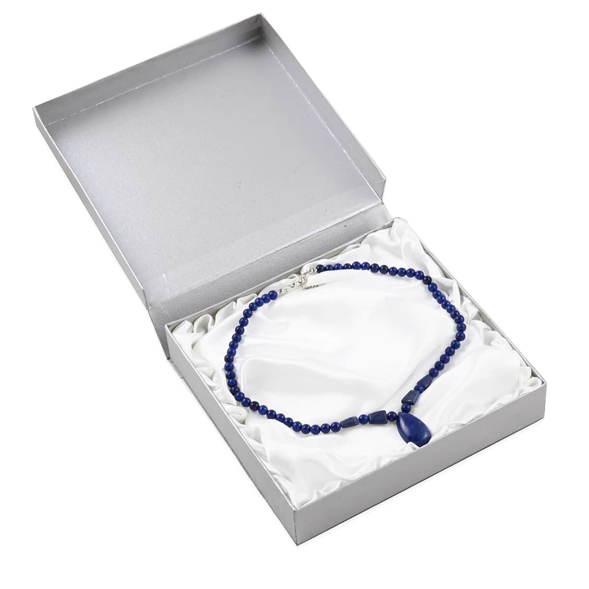 Lapis Lazuli Beaded Tribal Necklace 18-20 Inches in Silvertone 148.00 ctw image number 5