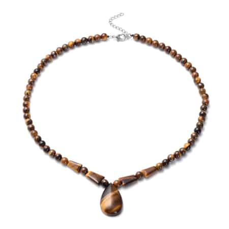 Yellow Tiger's Eye Beaded Tribal Necklace 18-20 Inches in Silvertone 158.50 ctw image number 0