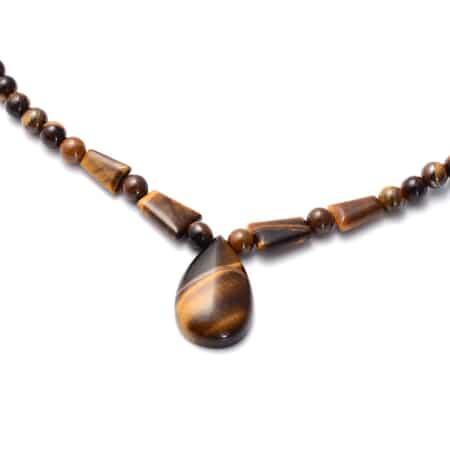 Yellow Tiger's Eye Beaded Tribal Necklace 18-20 Inches in Silvertone 158.50 ctw image number 2