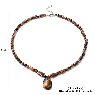 Yellow Tiger's Eye 158.50 ctw Beaded Tribal Necklace 18-20 Inches in Silvertone