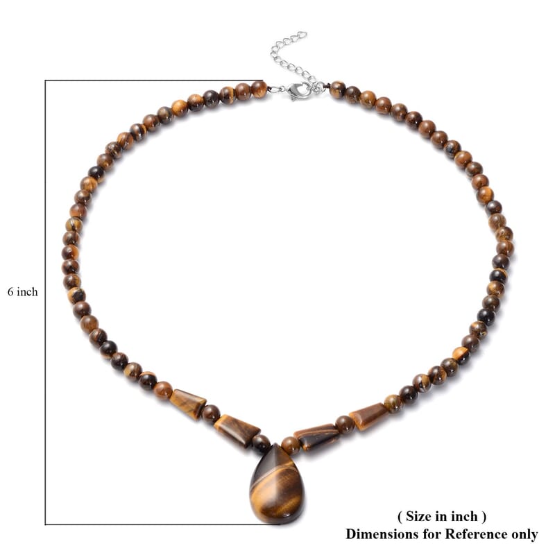 Yellow Tiger's Eye 158.50 ctw Beaded Tribal Necklace 18-20 Inches in Silvertone