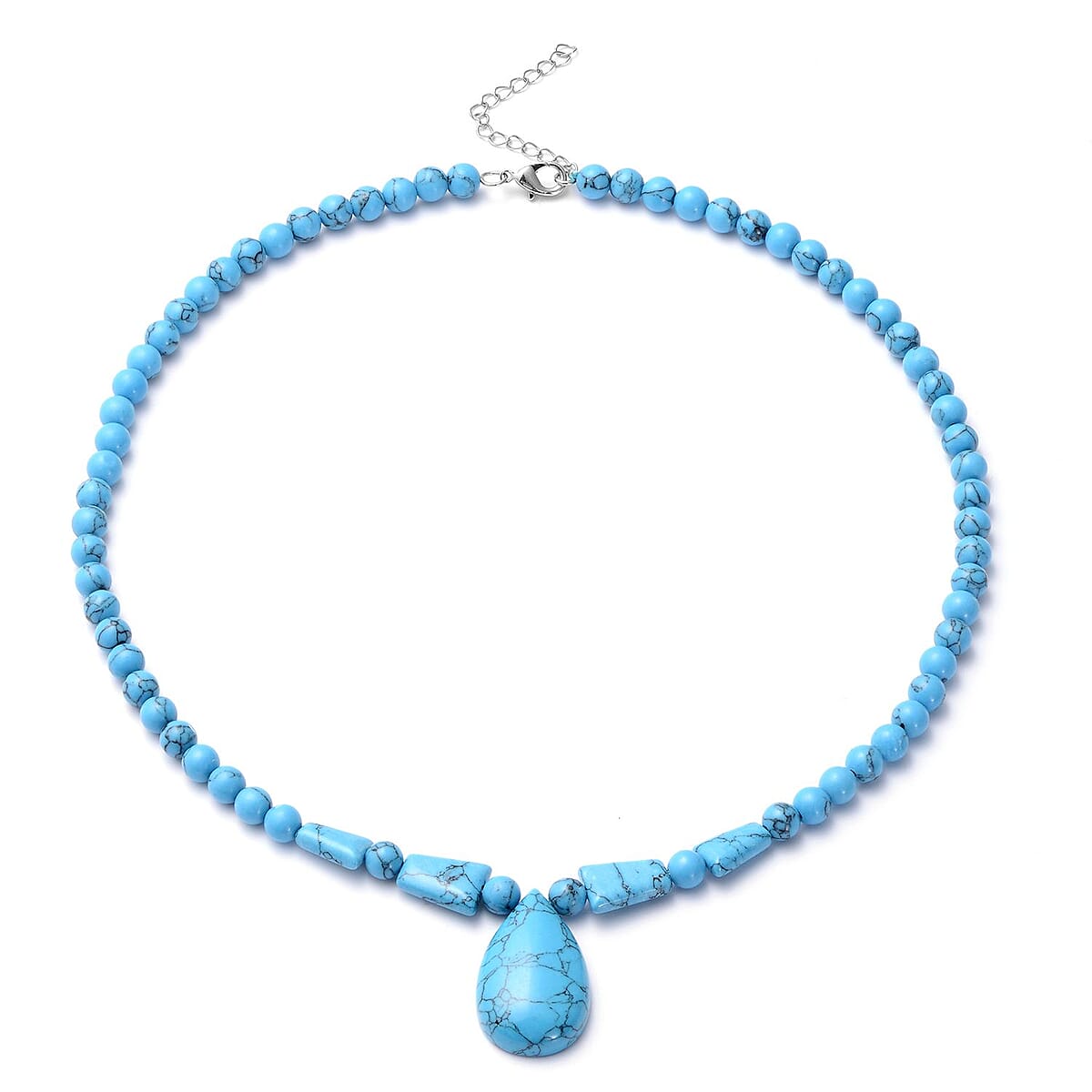 Blue Howlite Beaded Tribal Necklace 18-20 Inches in Silvertone 114.00 ctw image number 0