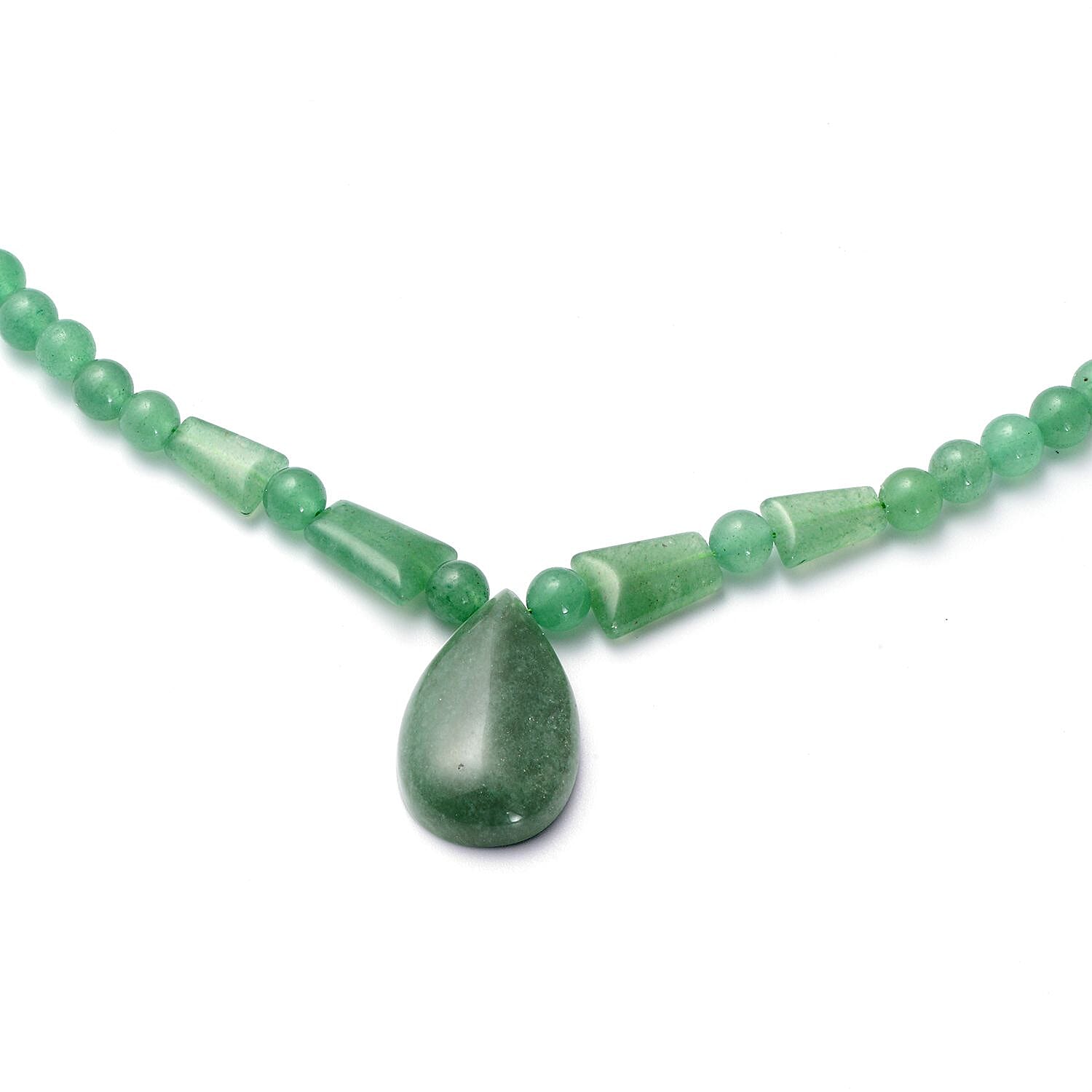 Green Aventurine Beaded Tribal Necklace 18-20 Inches in Silvertone 154.50 ctw